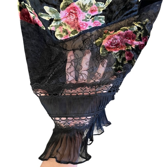 RARE Vintage 90s Y2K Sue Wong Sheer Lace & Velvet Floral Goth Witchy Vamp Dress - Picture 5 of 9
